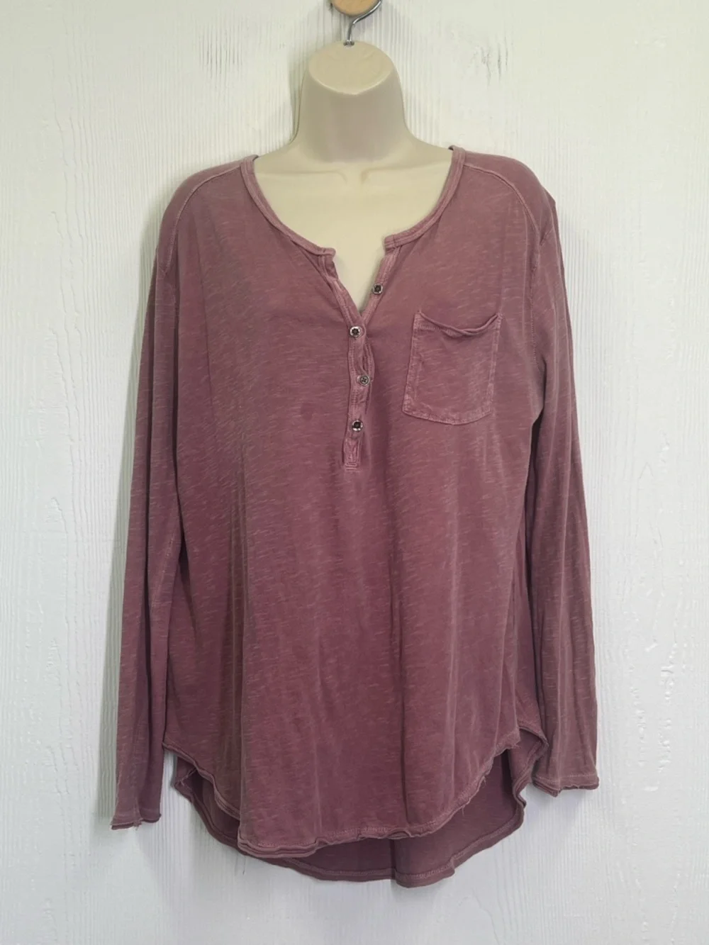 Free People - Frontier Slub Pocket Henley Long Sleeve Lightweight Top Size XS